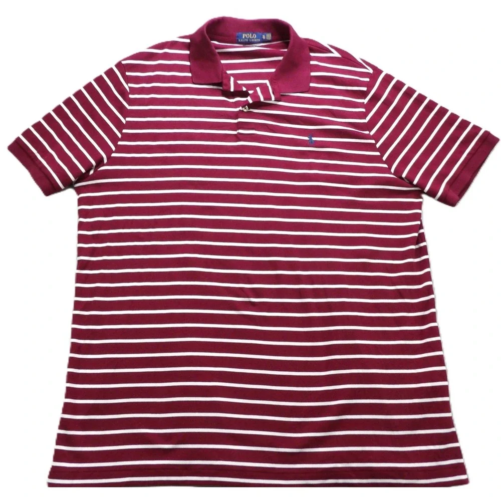 Polo Ralph Lauren Classic Fit Shirt Men XL Burgundy Striped Cotton Pony Logo EUC